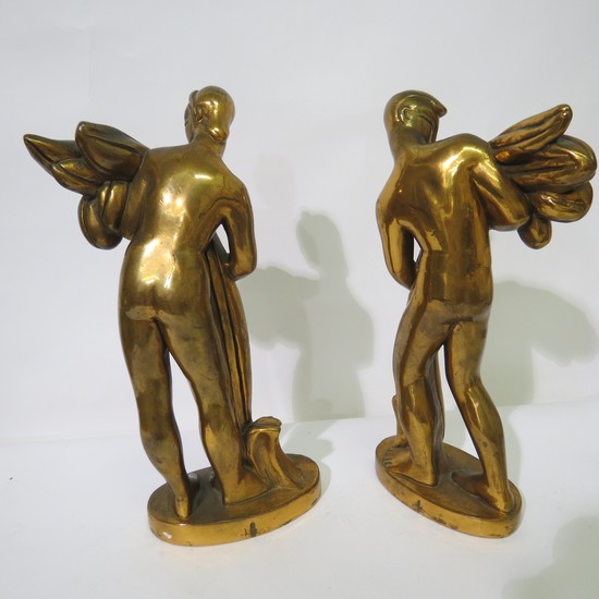 Pair American Art Deco Galvano Copper Electroformed Bookends